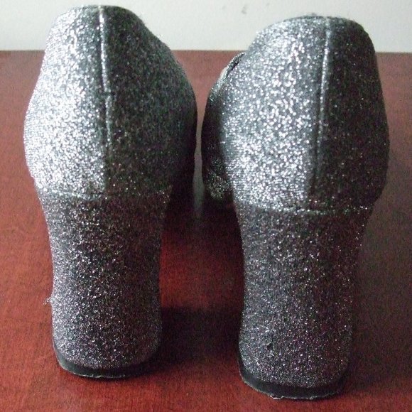 Silver Glitter Platform High Heels. Size 7 1/2 US. Made in Italy. M & M Shoes - Picture 3 of 7